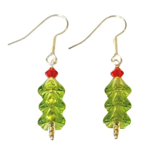 Hand Crafted Christmas Tree Drop Earrings - Picture 2 of 2